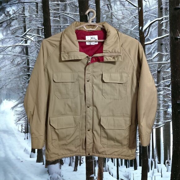 Vintage Woolrich Field Coat XL Mens Tan Beige Red Lining Utility Cargo Pockets - Picture 15 of 16